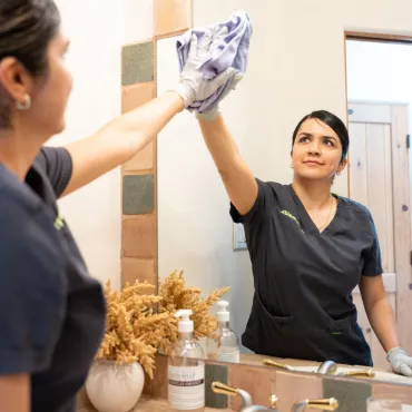 merry maid cleaning a mirror